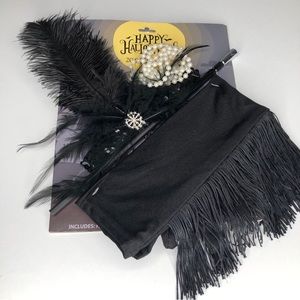 Womens Adult Roaring '20s FLAPPER Costume Kit- Headband Gloves Necklace 1920 NWT